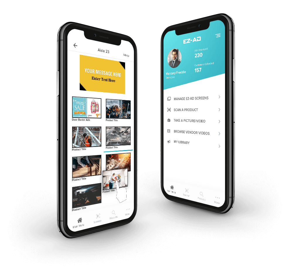 Mobile App in-store digital signage screen with promotional content