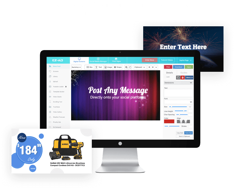 Template Builder in-store digital signage screen with promotional content